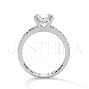 Round Cut Moissanite Diamond Ring 2.70 TC Vintage Halo 14k White Gold Cathedral Band Pave Bridge Engagement Ring Gift For Her - Product Image 5