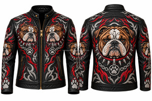 Veste de motard rétro de luxe personnalisée avec broderie complète, style streetwear, motif lion, animal, nature, pour les amateurs de cuisine, en cuir véritable pour hommes - Product Image 3