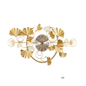 Horloge murale silencieuse en laiton en forme de feuille de lune, grande taille, avec finition multicolore, pour décoration de mariage et d'intérieur - Product Image 1