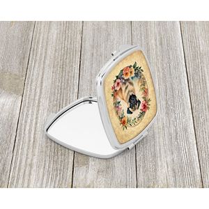 Fawn Pug Flowers Miroir de maquillage de voyage compact Cadeau de conception de poche pliant pour femmes et filles - Product Image 2