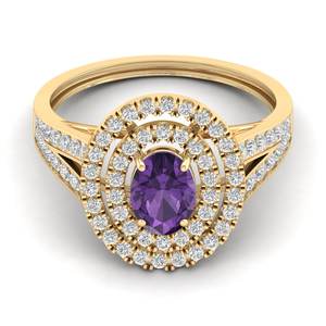 Bagues de fiançailles halo en or massif 14 carats faites à la main REYES, diamant taille ovale, améthyste 0,75 carat, bijoux fins pour femmes - Product Image 6