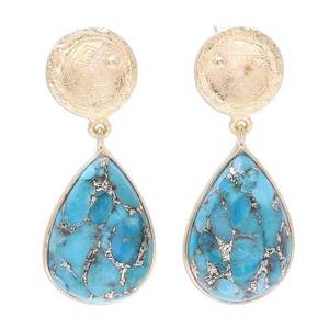 Boucles d'oreilles pendantes en lapis-lazuli bleu naturel, forme poire, finition plaquée or pour femmes, fiançailles - Product Image 2