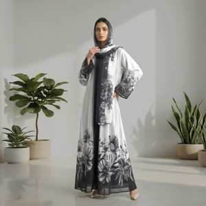 Lightweight Modest <b>Abaya</b> Kimono Style Muslim Maxi Robe with Coordinated Hijab Set for Ramadan/Eid Loose Fit - Product Image 2