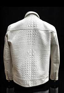 Premium <b>White</b> Croco Embossed Genuine Leather Motorcycle <b>Biker</b> <b>Jacket</b> Custom Mens Fashion Outerwear Stand Breathable Winter - Product Image 5