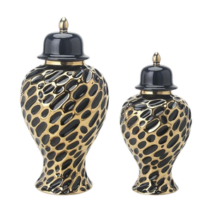 Vase décoratif en céramique noir et or de luxe léger, style général, pour temple - Product Image 1