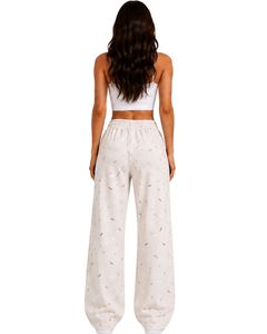 Pantalon de jogging décontracté taille haute ample à imprimé confettis pour femme, coupe large, style streetwear - Product Image 2