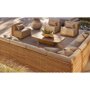 Modern Luxury Outdoor Sectional Sofa Furniture Set Solid Teak Wood <b>U</b>-Shaped Handcrafted with Soft and Comfortable Cushions - Product Image 6