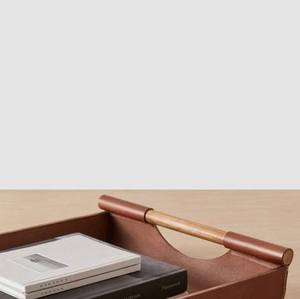 Wholesale Luxury Rectangular Leather Dining Tray Bulk Wooden Handles Hotel Restaurant Serving Platter Elegant Tableware - Product Image 5