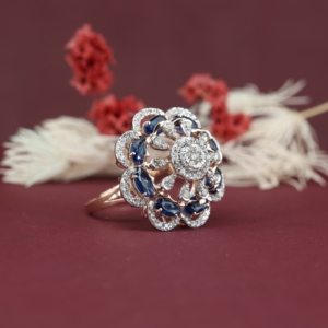 Luxury Gold Claw Setting Blue Cubic Moissanite for Certified <b>Open</b> Size Big Flower <b>Ring</b> for Women Wedding Bridal Party Dress - Product Image 5