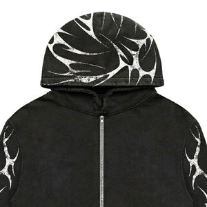 Sweat-shirt à capuche vintage pour homme avec motif toile d'araignée, délavé à l'acide, coupe oversize, style streetwear, fabricant OEM - Product Image 3