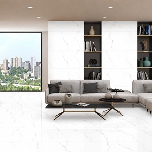 Carreaux de sol en porcelaine effet marbre blanc minimaliste 600x1200mm finition mate pour utilisation intérieure dans le salon - Product Image 1