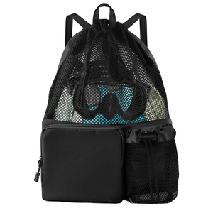 Unisex Mesh Drawstring Gym <b>Backpack</b> Black Solid Color With Zipper Pocket And Adjustable <b>Strap</b> Breathable Casual Style - Product Image 3