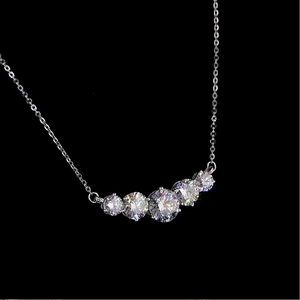 Collier de fiançailles en diamant cultivé en laboratoire à cinq pierres, coupe ronde, chaîne à maillons, or blanc tendance, bijoux pour femmes - Product Image 2