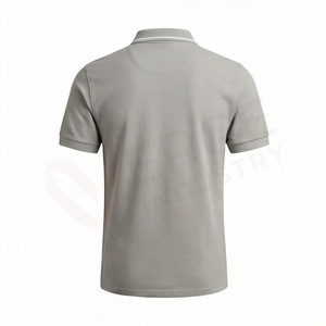 Polo en piqué de coton gris à manches courtes pour homme, décontracté, respirant, coupe classique, design tricoté uni - Product Image 2