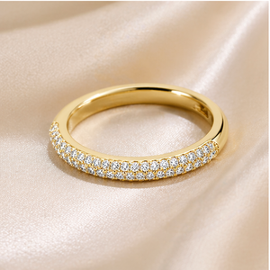 Original 925 Silver Gold Plated Luxury <b>Wedding</b> Engagement Party Band Half Eternity 3 Row Micro Pave Moissanite Diamond Fine Ring - Product Image 2
