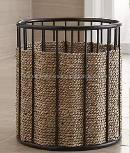 New Style Metal Wire Household <b>Storage</b> <b>Basket</b> Jute <b>Rope</b> Cover Premium Quality Black Coated Extra Large <b>Storage</b> Metal Wire <b>Basket</b> - Product Image 1