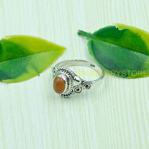 แหวนพลอยคาร์เนเลียนสีส้มธรรมชาติ เงินแท้ 925 แหวนทำมือแบบฝังขอบ วินเทจ โบโฮ เครื่องประดับสำหรับผู้หญิง - Product Image 4