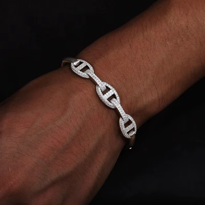 Bracelet jonc de luxe en or 14K, maillons ancre, serti de diamants de laboratoire, style hip-hop, chaîne marine, pour hommes et femmes, bijoux fins - Product Image 1
