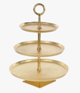 Golden Finished Geometric Shape Set of 3 Aluminum Metal <b>Cake</b> Stand Western Design for Parties & Events - Product Image 5