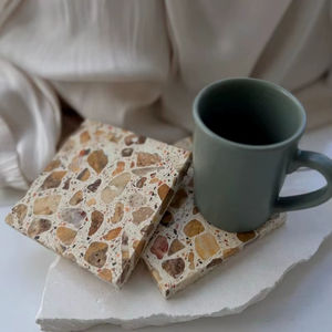 Ensemble de quatre dessous-de-verre en marbre style bohème, pierre naturelle, décoration maison - Product Image 1