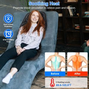 Coussin de massage multifonctionnel pour le corps entier avec chaleur et vibrations ciblées, soutien lombaire et minuterie – Produit de qualité - Product Image 5