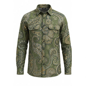 Chemise de travail pour homme à manches longues, motif cachemire vert, respirante, en polyester, impression par sublimation, vêtements de travail tendance - Product Image 2