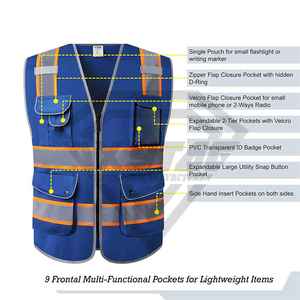 เสื้อกั๊กนิรภัยสีน้ำเงินพรีเมียมพร้อมแถบสะท้อนแสง กระเป๋าหลายช่อง เสื้อผ้าทำงานที่มองเห็นได้ชัดเจน ผู้ผลิตเสื้อผ้า บริการ OEM แบบกำหนดเอง - Product Image 2