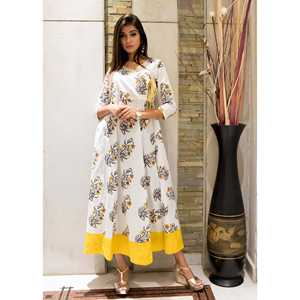 ชุดอังกรากาห์ผ้าชีฟองสีขาวเหลือง ทรงหลวม เอวธรรมชาติ สไตล์บุตต้า - Product Image 2