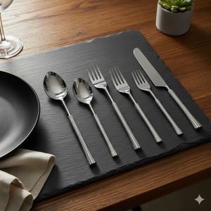 Ensemble de couverts de luxe en acier inoxydable avec manche léger en aluminium, comprenant cuillère, fourchette et couteau, service de table de 5 pièces avec boîte - Product Image 1