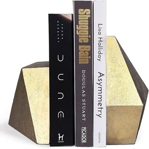 Decorative Gold Cast Iron Bookends, Home Decorative Bookends for Heavy Abstract Bookends for <b>Bookshelves</b>, Office <b>Desk</b> Bookend - Product Image 3