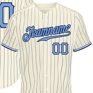 Men Neutral Navy Pinstripe Light Blue Navy Baseball Jersey Button Front Team Shirt Performance <b>Athletic</b> Practice Game Uniform - Product Image 2