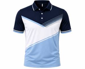 เสื้อเชิ้ตแขนสั้นผู้ชาย ดีไซน์ต่อผ้าสีสันตัดกัน แห้งเร็ว ผ้าถัก 100% คอตตอน สไตล์ลำลอง - Product Image 1