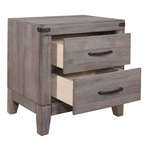 Dark Metal Hardware Bed <b>Side</b> <b>Table</b> 2 <b>Drawers</b> Brownish Gray Finish 1pc Nightstand Melamine Laminate Nightstands Product Category - Product Image 2