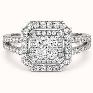 Natural Round Brilliant Diamond Cluster <b>Ring</b> | 1.00 CTW Split Shank Engagement <b>Ring</b> | 14K Solid Gold Prong Set Jewelry for Women - Product Image 1