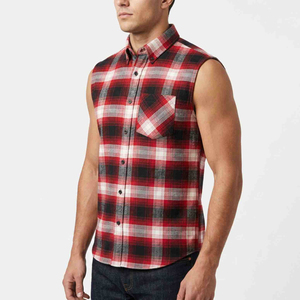 Chemise sans manches à carreaux en flanelle pour homme, rouge, noir, blanc, col boutonné, décontractée, respirante, en coton, haut à carreaux - Product Image 1