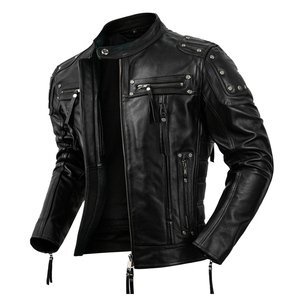 Veste en cuir PU de haute qualité, style britannique, coupe slim, pour moto, en peau de mouton tissée noire, vente en gros - Product Image 1