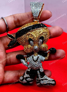 Pendentif Personnage de Dessin Animé en Argent 925 Plaqué Or avec Strass et Cristal, Collier Unisexe pour Cadeau, Mariage, Fête - Product Image 3