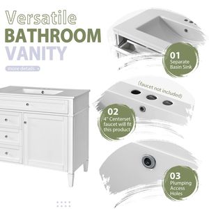 Mobile Bagno Moderno da 36 Pollici con Armadietto Portamedicinali, 2 Ante a Chiusura Ammortizzata e 4 Cassetti, Lavabo Singolo - Product Image 5