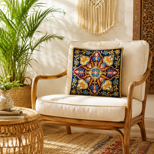 Kashmiri Aari Embroidery Cushion <b>Cover</b> 16x16 Cotton Decorative <b>Throw</b> Pillow Case Wool Thread Handmade Eco Friendly Boho Decor - Product Image 4