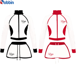 Conjunto de 2 Piezas de Chaqueta Corta y Pantalones Cortos Deportivos Casuales de Moda Hip Hop, Ajustados, de Spandex/Poliéster, con Cierre, para Mujer, Verano - Product Image 1