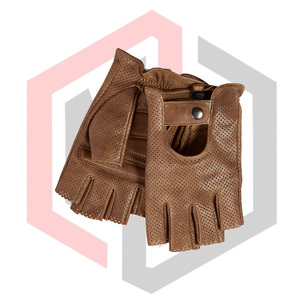 Guantes de Conducción sin Dedos de Piel de Cordero Marrón, Antideslizantes, Resistentes a Desgarros, Transpirables, Anticorte, Antiestáticos, con Muñequera Ajustable - Product Image 3