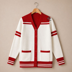 Suéteres HMR Blancos y Rojos Delta Sigma para Mujer, Cárdigan Largo de Punto para Mujer, Cárdigan de Manga Larga para Mujer - Product Image 1