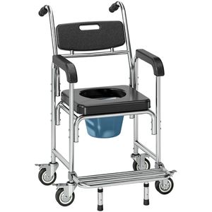 Silla de Ducha y Transporte con Ruedas Negra, Asiento de Inodoro con Función de Desplazamiento, Equipo de Seguridad para Baño - Product Image 5
