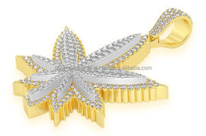 Hot Selling Fine Design for Unisex 925 <b>Solid</b> Silver Yellow <b>Gold</b> Plated Large Two Layer Leaf Lab Grown VVS-VS Diamond <b>Pendant</b> - Product Image 2