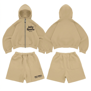 Women red hoodie and shorts <b>set</b> 320 GSM cotton polyester fleece <b>mesh</b> panel puff print custom logo <b>set</b> Women's <b>Sets</b> - Product Image 5