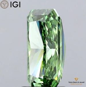 Diamant de 2,00 carats avec certificat IGI, forme Radiant, cultivé en laboratoire CVD, couleur vert vif fantaisie, clarté VVS2, pour bague de fiançailles - Product Image 5