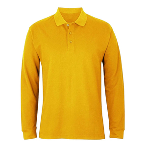 Men Long Sleeve <b>Polo</b> <b>Shirt</b> Cotton Pique Solid <b>Orange</b> Casual Button Down Regular Fit Knitted Fabric Anti Shrink - Product Image 6