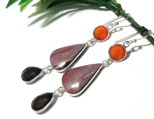 Pendientes Colgantes de Cuarzo Ahumado y Jaspe Rojo Creek, Plata de Ley 925, Hechos a Mano, con Piedras Preciosas, para Mujer, Regalo de Joyería - Product Image 2