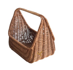 Rustic Flower Arrangement Hamper Shallow <b>Rectangular</b> Triangular Side Rattan Picnic <b>Basket</b> with Fixed Top Handle Garden Gathering - Product Image 4