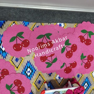 Handmade Cherry Beaded <b>Placemat</b> with Pink Scalloped Edge Decorative Dining <b>Table</b> Mat Wholesale OEM Supplier - Product Image 4
